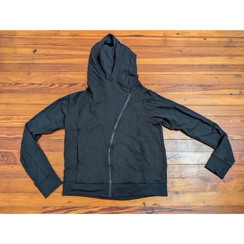 Lululemon Black Asymmetrical Zip Hooded Jacket Athleisure Womens Size 10